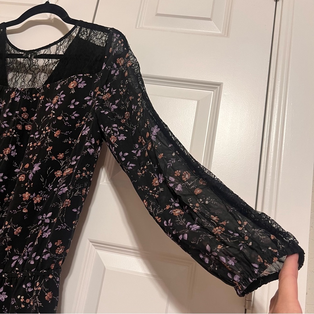 Joie Black Silk Dress with Pink and Purple Floral and Lace - Picture 11 of 11